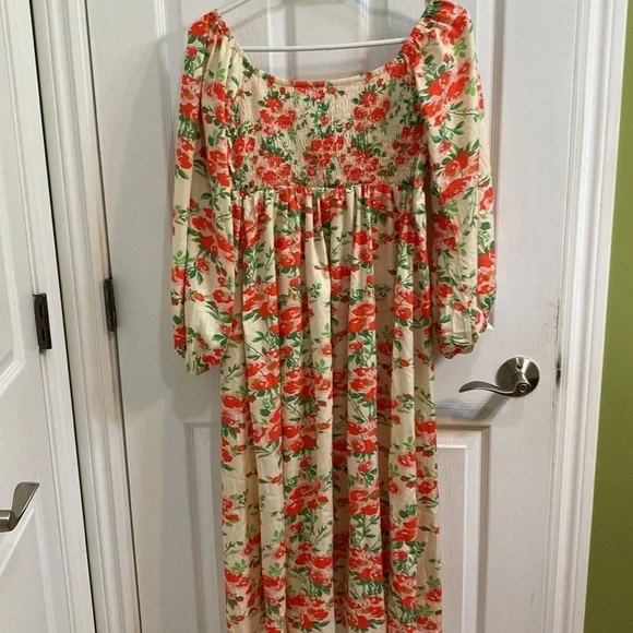 Hello Molly Floral Bustier Midi Dress Side Slit Puff Sleeve Women’s Medium NWT - Picture 8 of 11